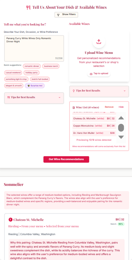 Sommelier Pick Interface